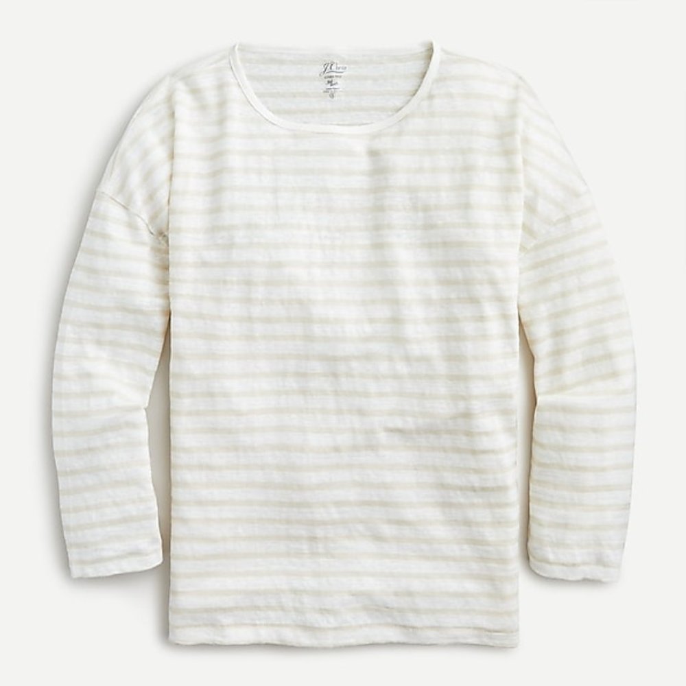 J. Crew Relaxed Linen Wide-Sleeve T-Shirt in stripe L